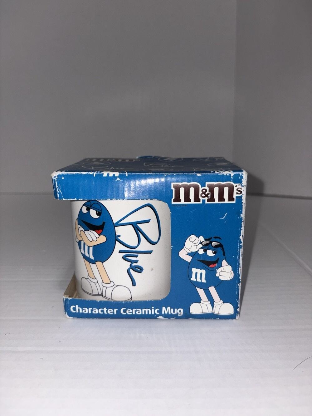2012 M&M's Character Ceramic Mug Cup Blue & White